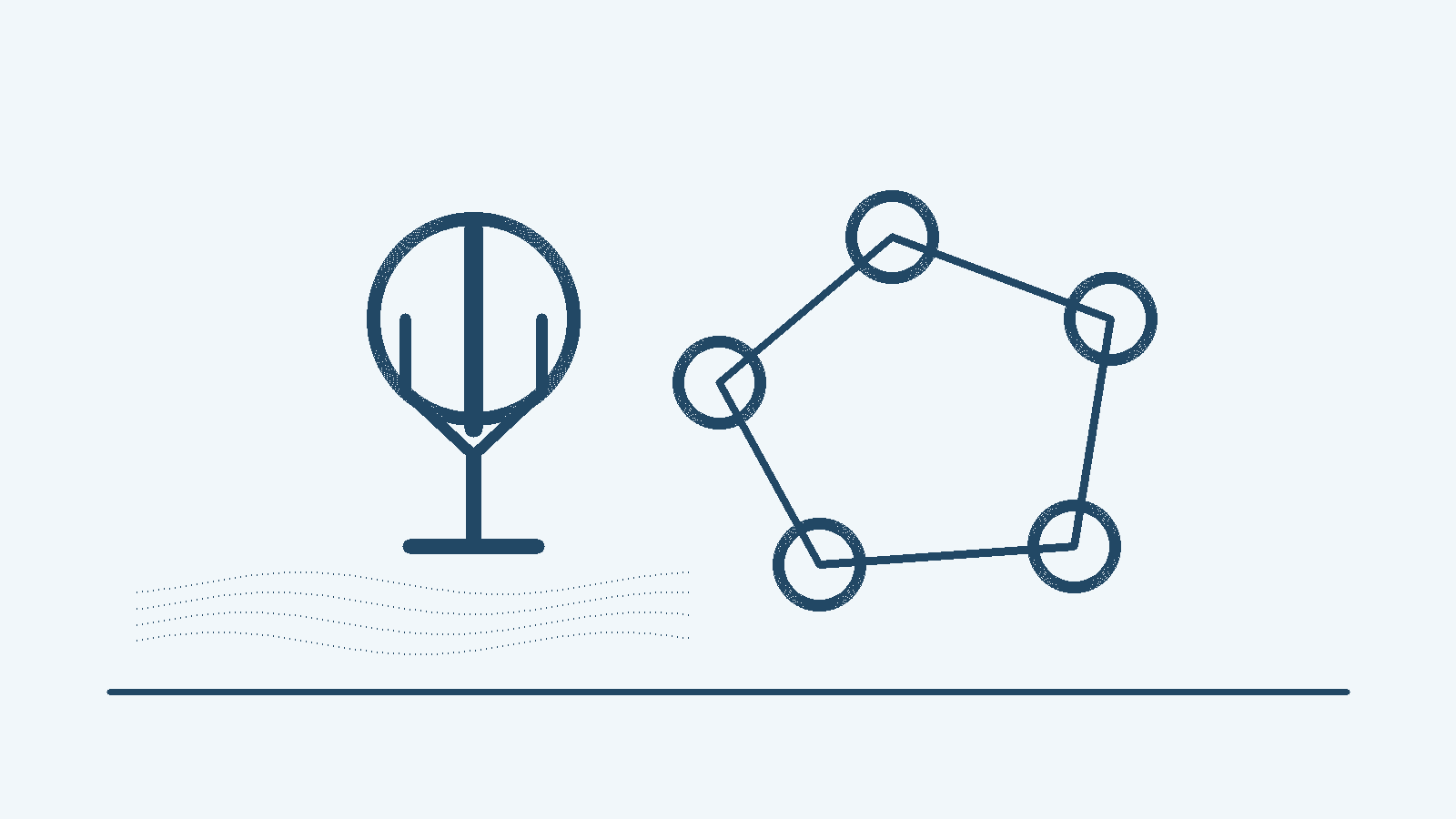 Microphone above flowing wave lines and a linked podcast ring representing Rhonecast