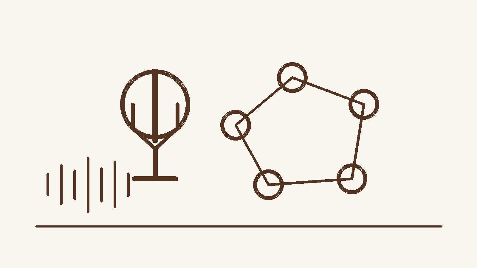 Microphone, speech waveform and linked-ring illustration representing Something to Say in the Microcast.club webring
